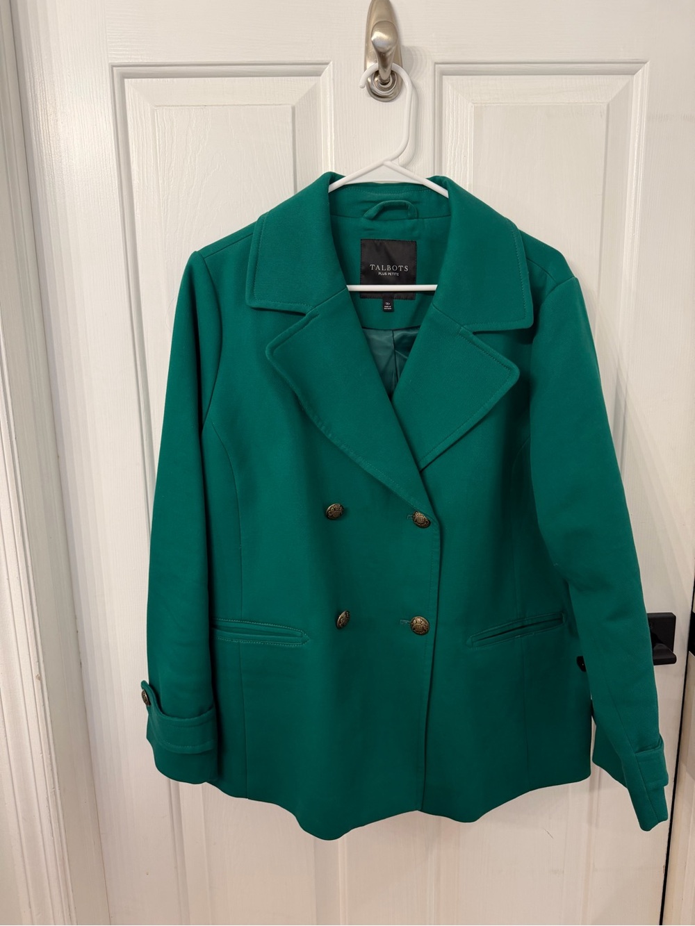 Talbots Plus Petite Women’s Double-Breasted Green Peacoat Jacket